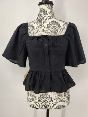 Universal Thread New With Tags Black Square-Neck Peplum Short Sleeve Top Sz XS